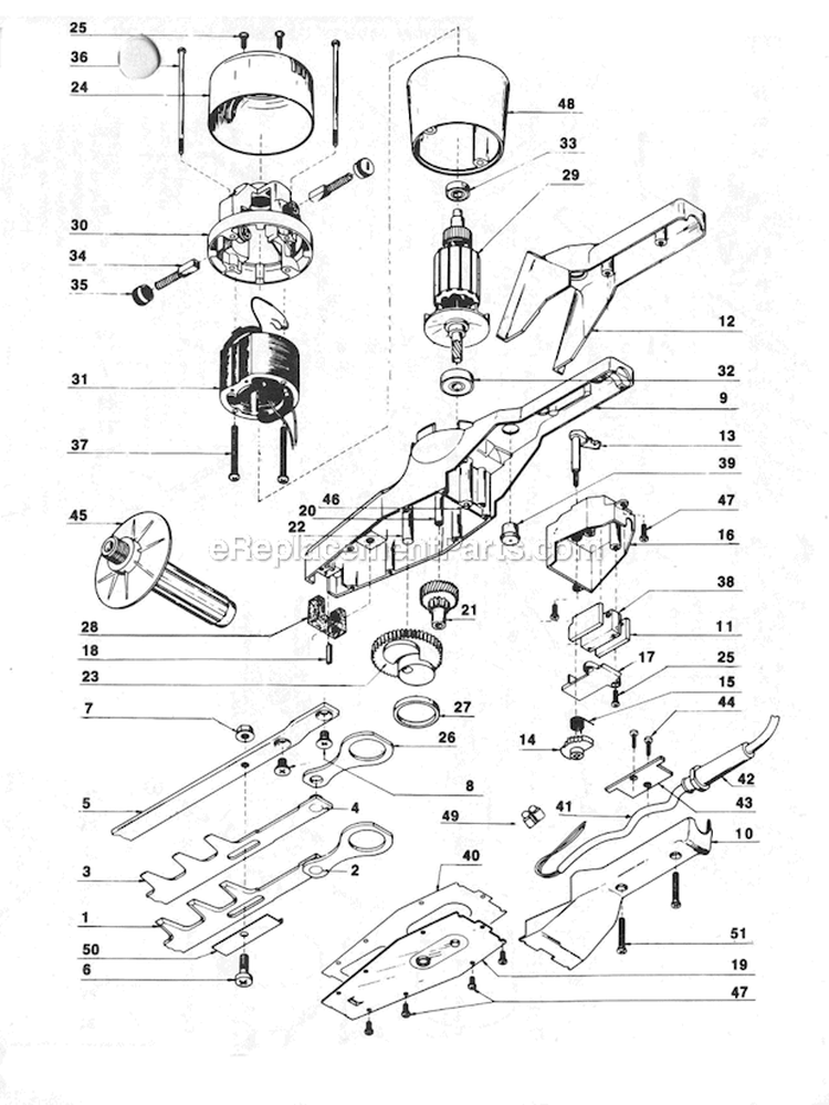 Page A Diagram and Parts List for D1000 1968-1983 Little Wonder Hedge Trimmer